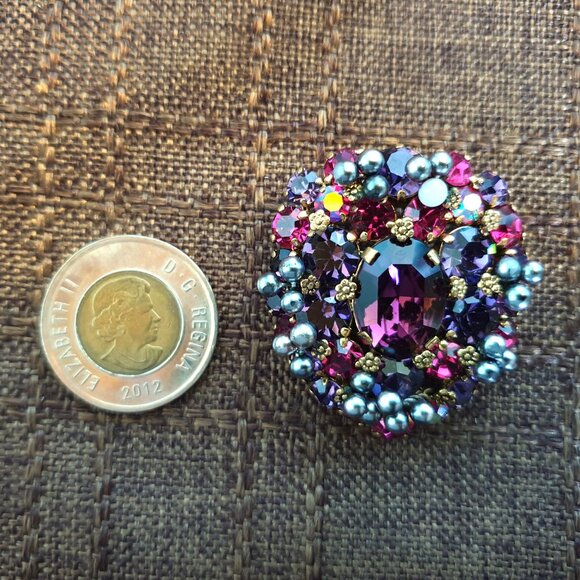 Fabulous Vintage Estate AUSTRIA Signed Purple Rhinestone Floral Brooch - Picture 7 of 11